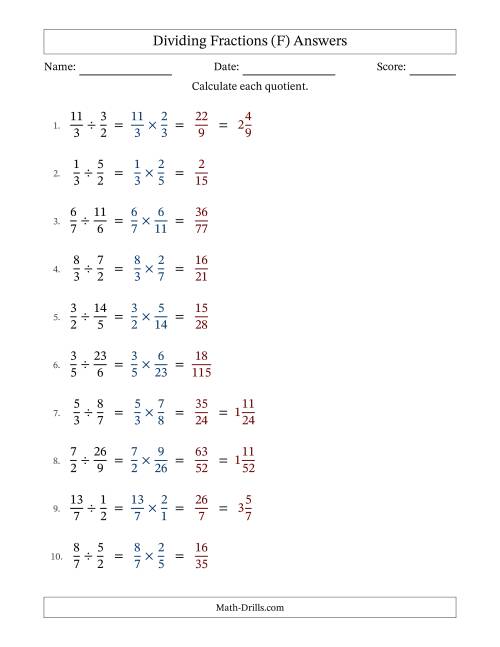 The Dividing Proper, Improper and Mixed Fractions with No Simplification (F) Math Worksheet Page 2