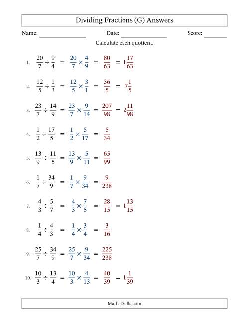 The Dividing Proper, Improper and Mixed Fractions with No Simplification (G) Math Worksheet Page 2