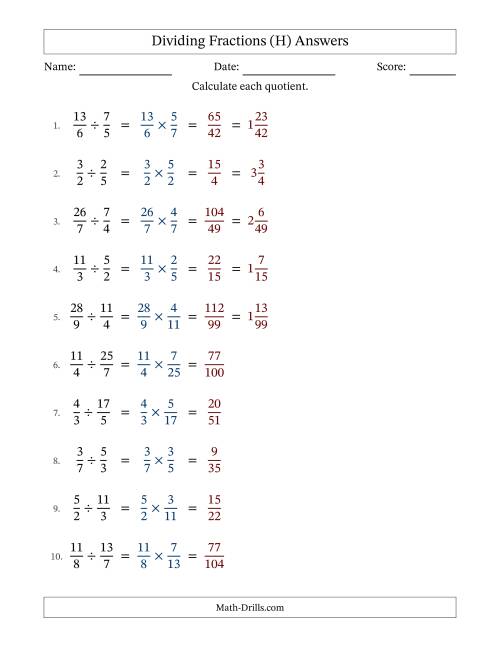 The Dividing Proper, Improper and Mixed Fractions with No Simplification (H) Math Worksheet Page 2