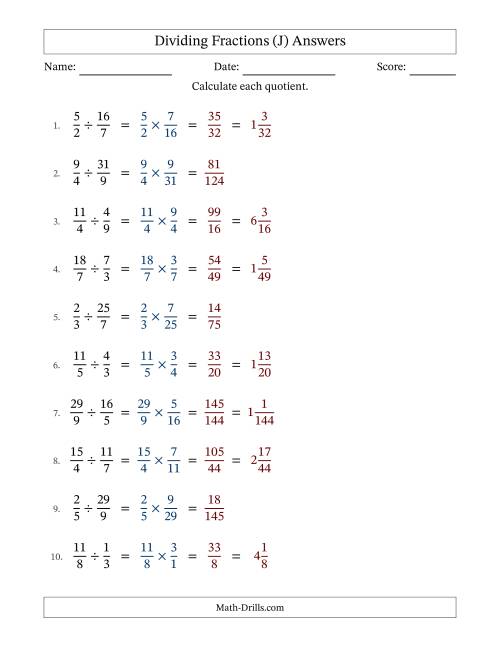 The Dividing Proper, Improper and Mixed Fractions with No Simplification (J) Math Worksheet Page 2