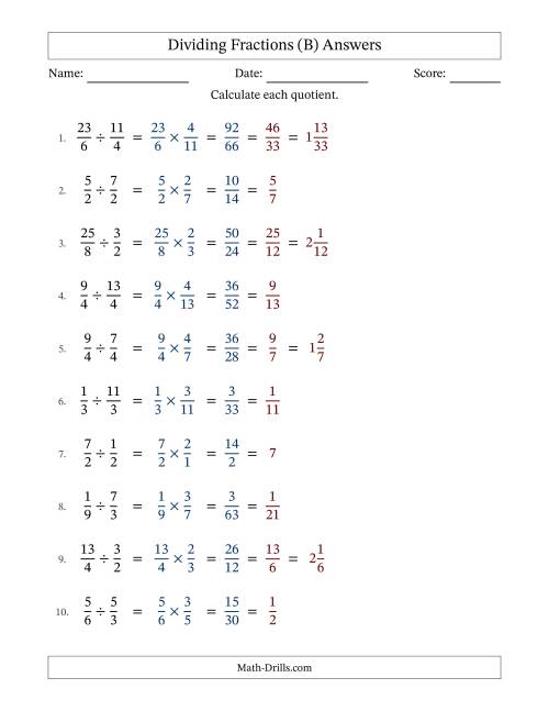 The Dividing Proper, Improper and Mixed Fractions with All Simplification (B) Math Worksheet Page 2