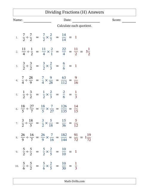 The Dividing Proper, Improper and Mixed Fractions with All Simplification (H) Math Worksheet Page 2
