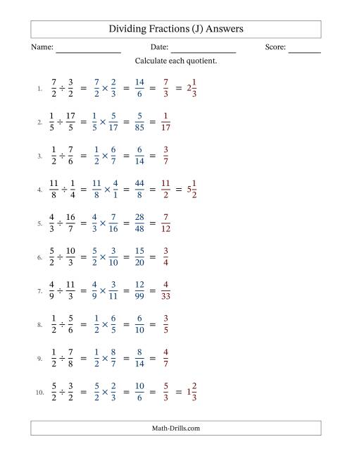 The Dividing Proper, Improper and Mixed Fractions with All Simplification (J) Math Worksheet Page 2