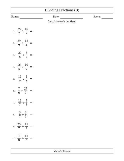 The Dividing Proper, Improper and Mixed Fractions with Some Simplification (B) Math Worksheet