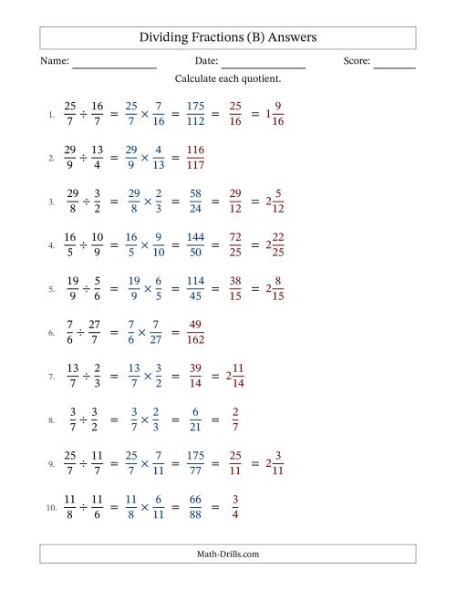The Dividing Proper, Improper and Mixed Fractions with Some Simplification (B) Math Worksheet Page 2