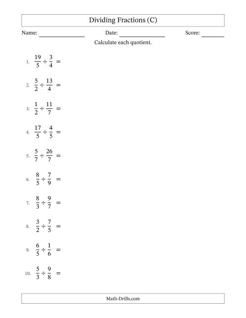 The Dividing Proper, Improper and Mixed Fractions with Some Simplification (C) Math Worksheet