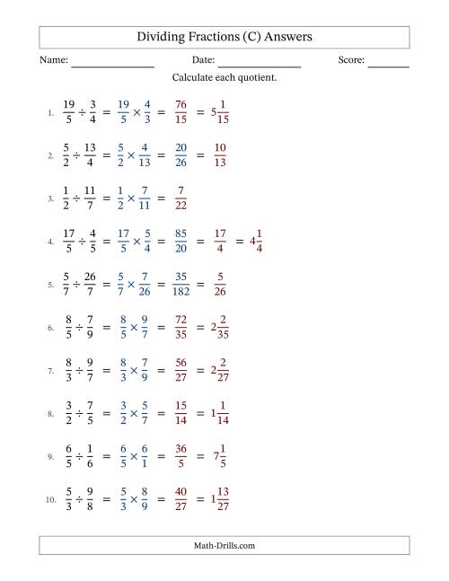 The Dividing Proper, Improper and Mixed Fractions with Some Simplification (C) Math Worksheet Page 2