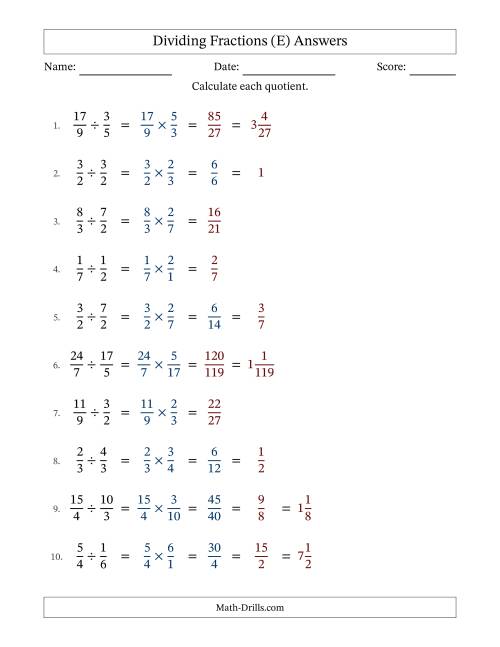 The Dividing Proper, Improper and Mixed Fractions with Some Simplification (E) Math Worksheet Page 2