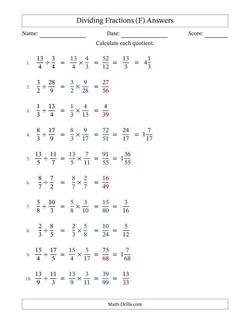 The Dividing Proper, Improper and Mixed Fractions with Some Simplification (F) Math Worksheet Page 2