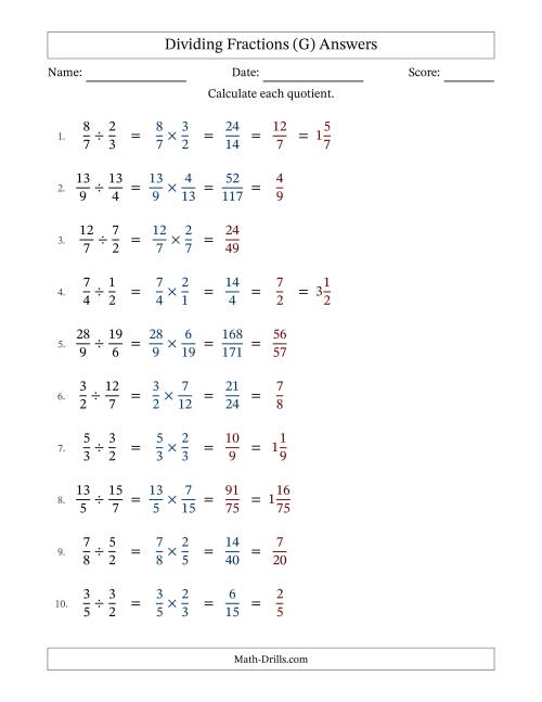 The Dividing Proper, Improper and Mixed Fractions with Some Simplification (G) Math Worksheet Page 2