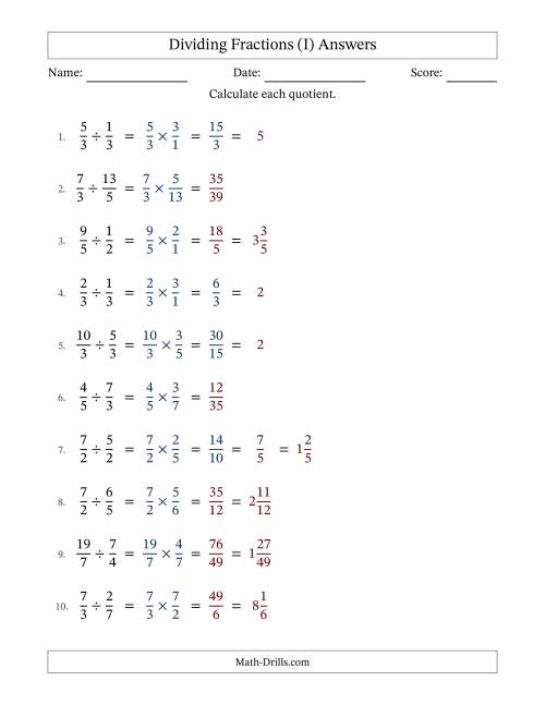 The Dividing Proper, Improper and Mixed Fractions with Some Simplification (I) Math Worksheet Page 2