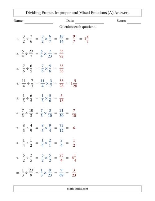 The Dividing Proper, Improper and Mixed Fractions with Some Simplifying (All) Math Worksheet Page 2