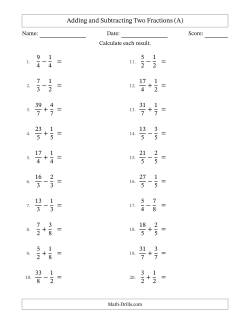 Adding and Subtracting Proper and Improper Fractions with Equal Denominators, Mixed Fractions Results and Some Simplifying