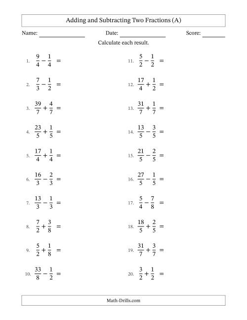 The Adding and Subtracting Proper and Improper Fractions with Equal Denominators, Mixed Fractions Results and Some Simplifying (All) Math Worksheet