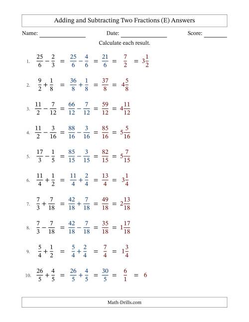 The Adding and Subtracting Proper and Improper Fractions with Similar Denominators, Mixed Fractions Results and Some Simplifying (E) Math Worksheet Page 2