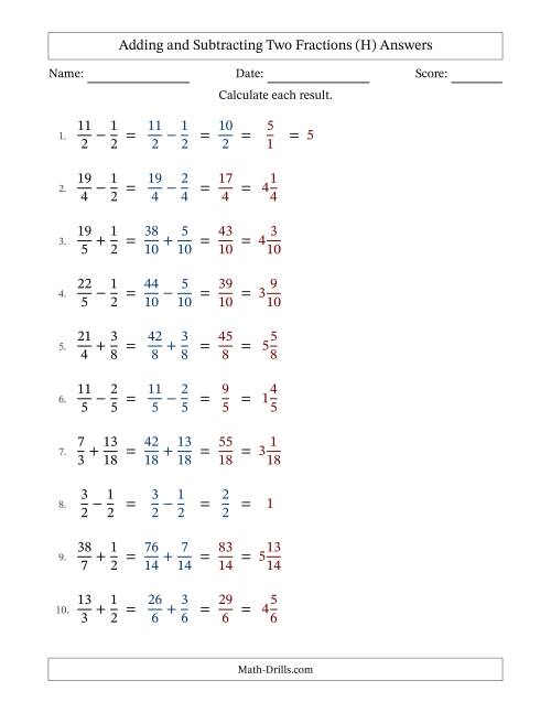 The Adding and Subtracting Proper and Improper Fractions with Similar Denominators, Mixed Fractions Results and Some Simplifying (H) Math Worksheet Page 2