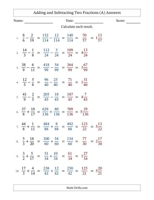 The Adding and Subtracting Proper and Improper Fractions with Unlike Denominators, Mixed Fractions Results and Some Simplifying (All) Math Worksheet Page 2
