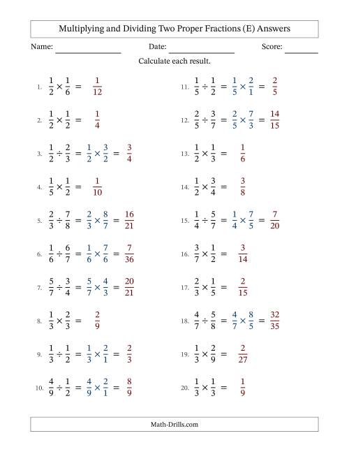The Multiplying and Dividing Two Proper Fractions with No Simplifying (E) Math Worksheet Page 2