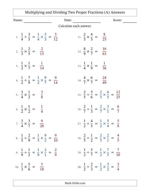 The Multiplying and Dividing Two Proper Fractions with No Simplifying (All) Math Worksheet Page 2