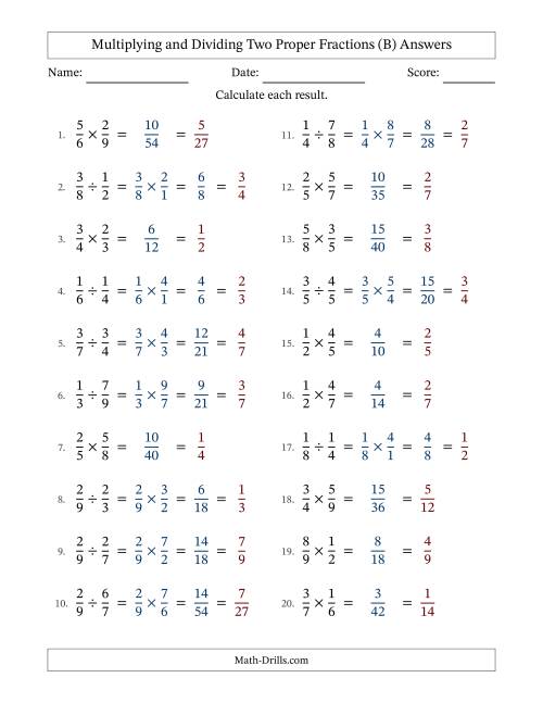 The Multiplying and Dividing Two Proper Fractions with All Simplifying (B) Math Worksheet Page 2