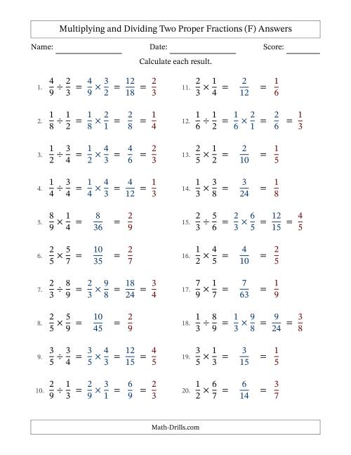The Multiplying and Dividing Two Proper Fractions with All Simplifying (F) Math Worksheet Page 2