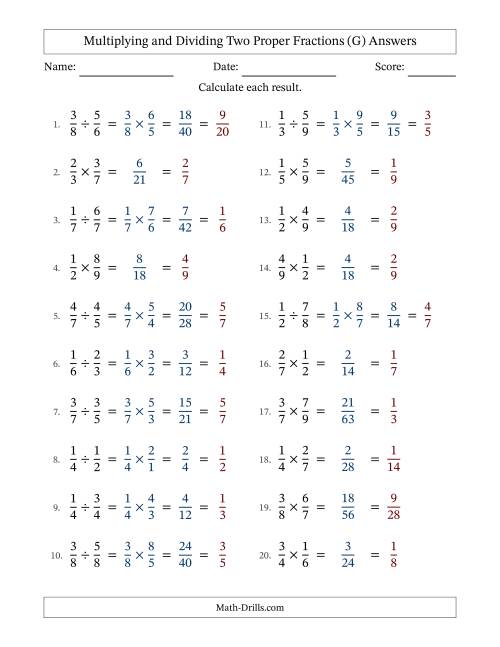 The Multiplying and Dividing Two Proper Fractions with All Simplifying (G) Math Worksheet Page 2