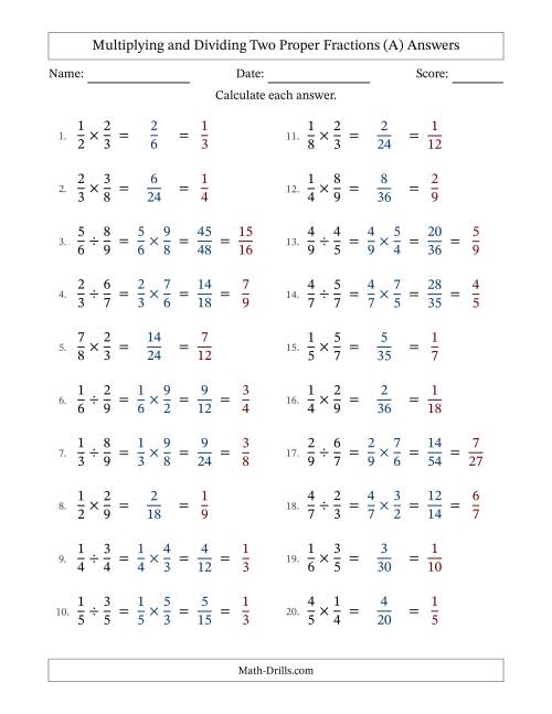 The Multiplying and Dividing Two Proper Fractions with All Simplifying (All) Math Worksheet Page 2