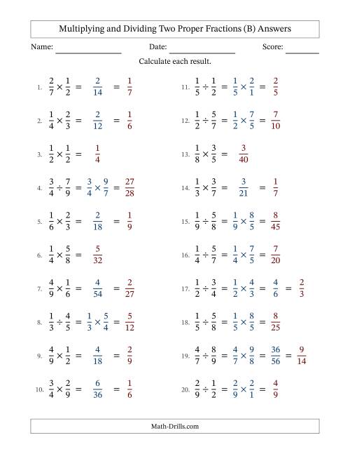 The Multiplying and Dividing Two Proper Fractions with Some Simplifying (B) Math Worksheet Page 2