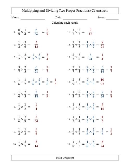 The Multiplying and Dividing Two Proper Fractions with Some Simplifying (C) Math Worksheet Page 2