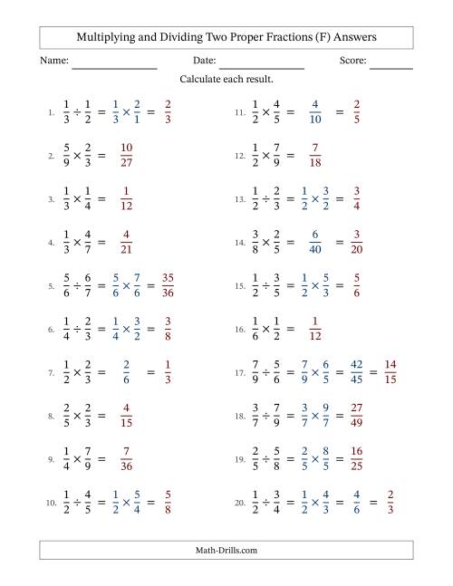 The Multiplying and Dividing Two Proper Fractions with Some Simplifying (F) Math Worksheet Page 2