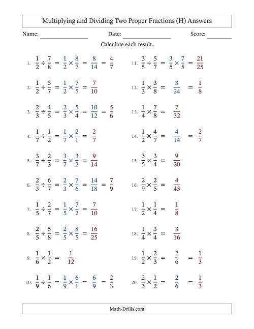 The Multiplying and Dividing Two Proper Fractions with Some Simplifying (H) Math Worksheet Page 2