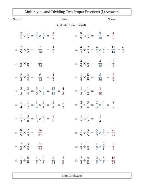 The Multiplying and Dividing Two Proper Fractions with Some Simplifying (I) Math Worksheet Page 2