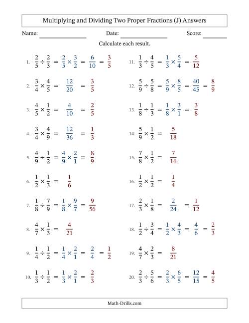 The Multiplying and Dividing Two Proper Fractions with Some Simplifying (J) Math Worksheet Page 2