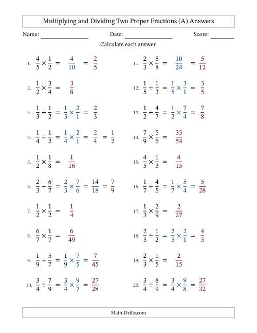The Multiplying and Dividing Two Proper Fractions with Some Simplifying (All) Math Worksheet Page 2