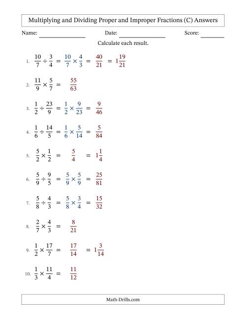 The Multiplying and Dividing Proper and Improper Fractions with No Simplifying (C) Math Worksheet Page 2