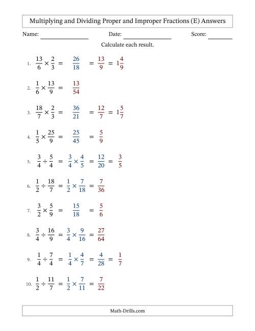 The Multiplying and Dividing Proper and Improper Fractions with Some Simplifying (E) Math Worksheet Page 2