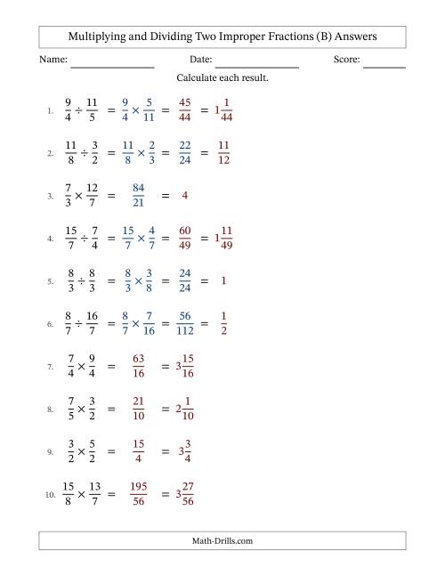 The Multiplying and Dividing Two Improper Fractions with Some Simplifying (B) Math Worksheet Page 2