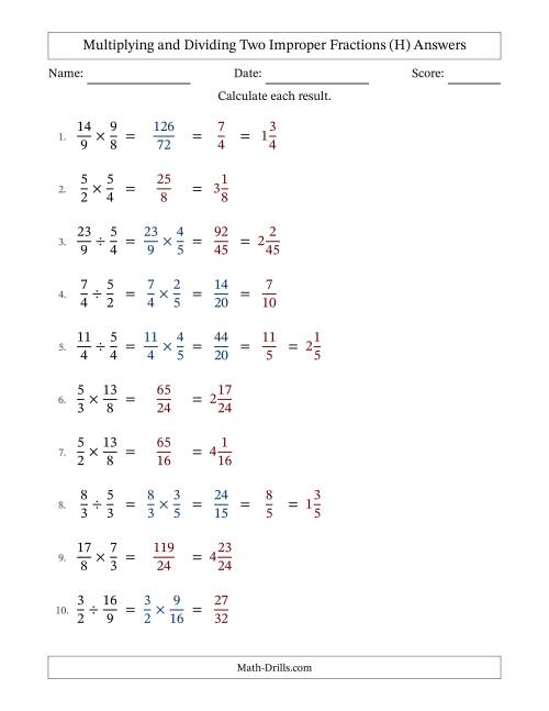 The Multiplying and Dividing Two Improper Fractions with Some Simplifying (H) Math Worksheet Page 2