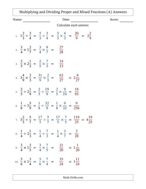 The Multiplying and Dividing Proper and Mixed Fractions with No Simplifying (All) Math Worksheet Page 2