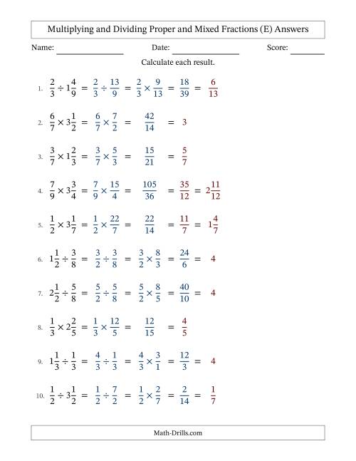 The Multiplying and Dividing Proper and Mixed Fractions with All Simplifying (E) Math Worksheet Page 2