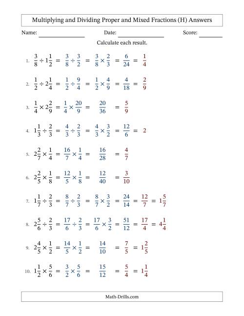 The Multiplying and Dividing Proper and Mixed Fractions with All Simplifying (H) Math Worksheet Page 2