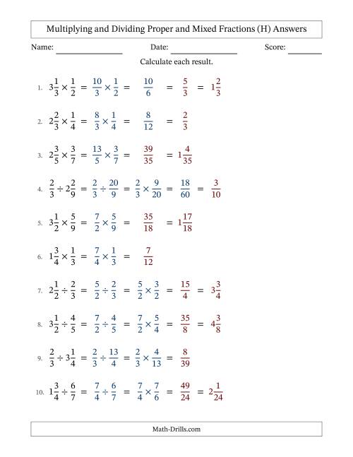 The Multiplying and Dividing Proper and Mixed Fractions with Some Simplifying (H) Math Worksheet Page 2