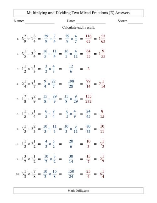 The Multiplying and Dividing Two Mixed Fractions with some Simplifying (E) Math Worksheet Page 2