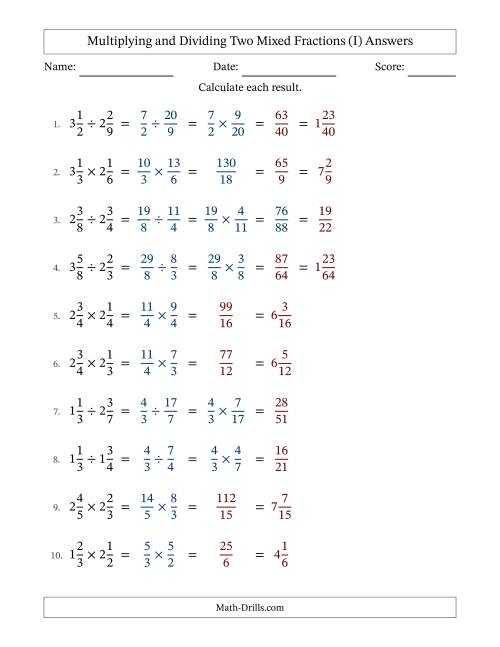 The Multiplying and Dividing Two Mixed Fractions with some Simplifying (I) Math Worksheet Page 2