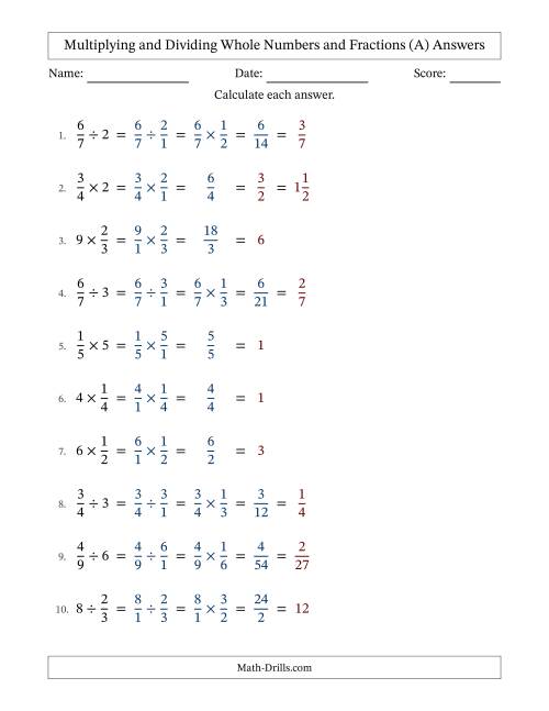 The Multiplying and Dividing Proper Fractions and Whole Numbers with All Simplifying (All) Math Worksheet Page 2