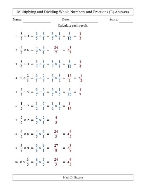 The Multiplying and Dividing Proper Fractions and Whole Numbers with Some Simplifying (E) Math Worksheet Page 2