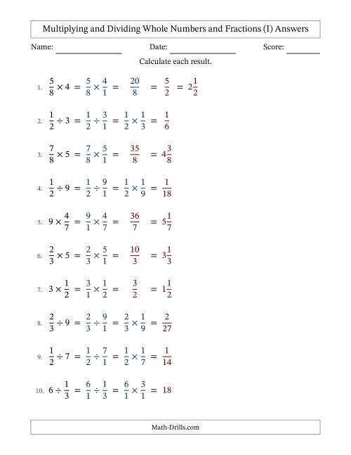 The Multiplying and Dividing Proper Fractions and Whole Numbers with Some Simplifying (I) Math Worksheet Page 2