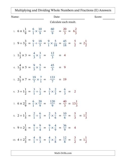 The Multiplying and Dividing Mixed Fractions and Whole Numbers with All Simplifying (E) Math Worksheet Page 2