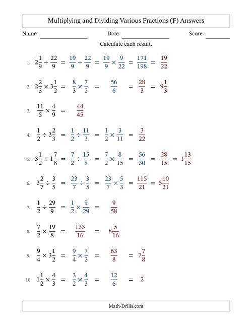 The Multiplying and Dividing Proper, Improper and Mixed Fractions with Some Simplifying (F) Math Worksheet Page 2