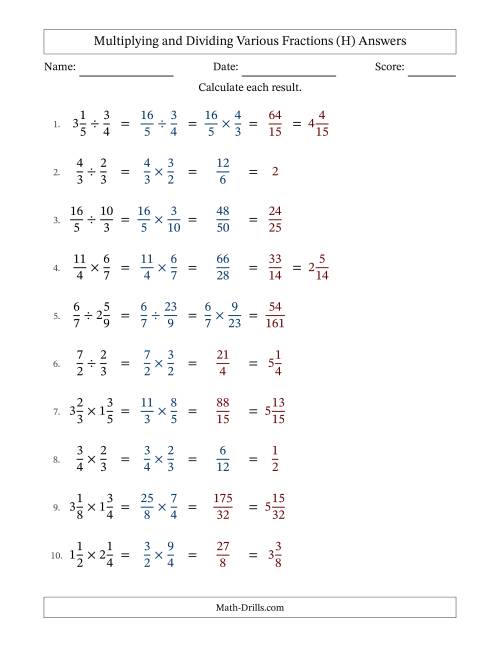 The Multiplying and Dividing Proper, Improper and Mixed Fractions with Some Simplifying (H) Math Worksheet Page 2